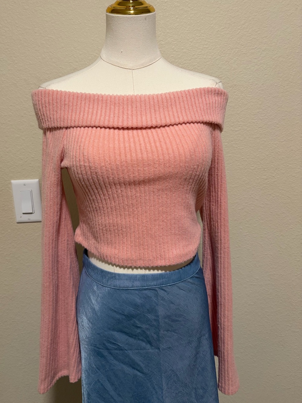 SHEIN Pink Ribbed Off-Shoulder Top